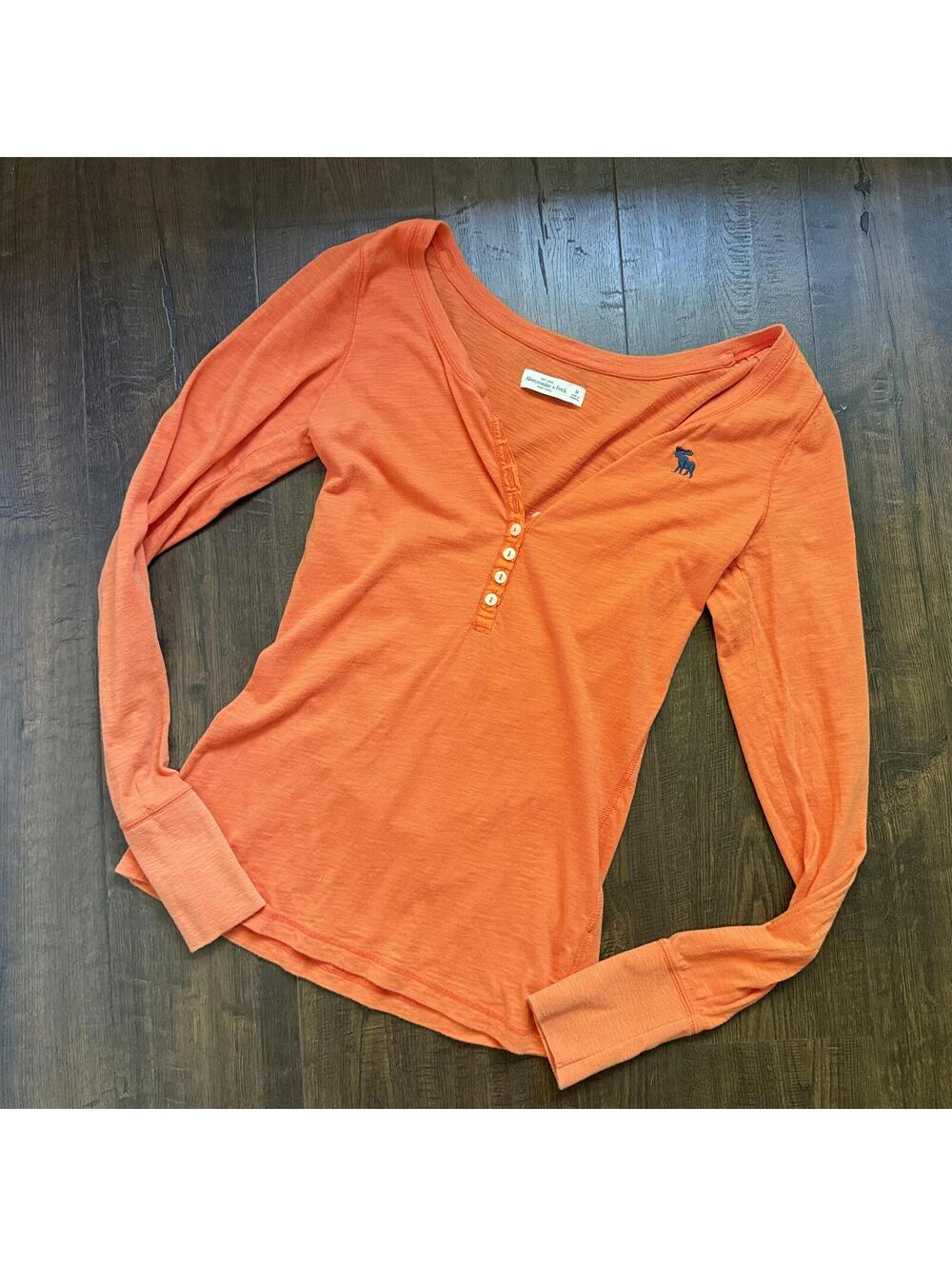 Vintage Y2K Abercrombie Hollister Bella Swan Fitted V Neck Button Up Sz M Orange
